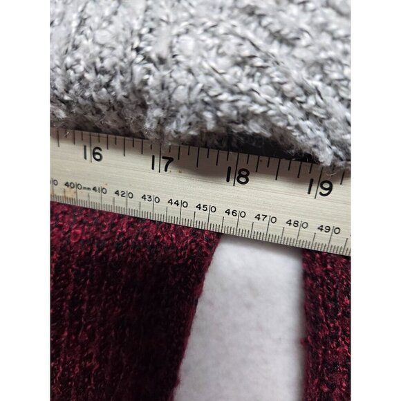 Aiami Colorblock Hooded Knit Open Cardigan w/ Fringe Hem Grey, Burgundy, Black S - Picture 6 of 8